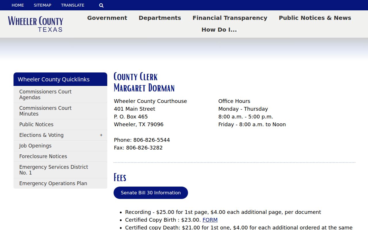 Wheeler County Clerk contact and online records information