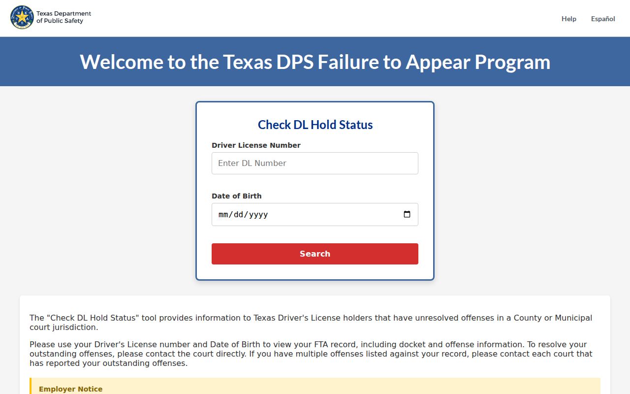 Wheeler County traffic warrant search: Texas FTA status fields for license holders