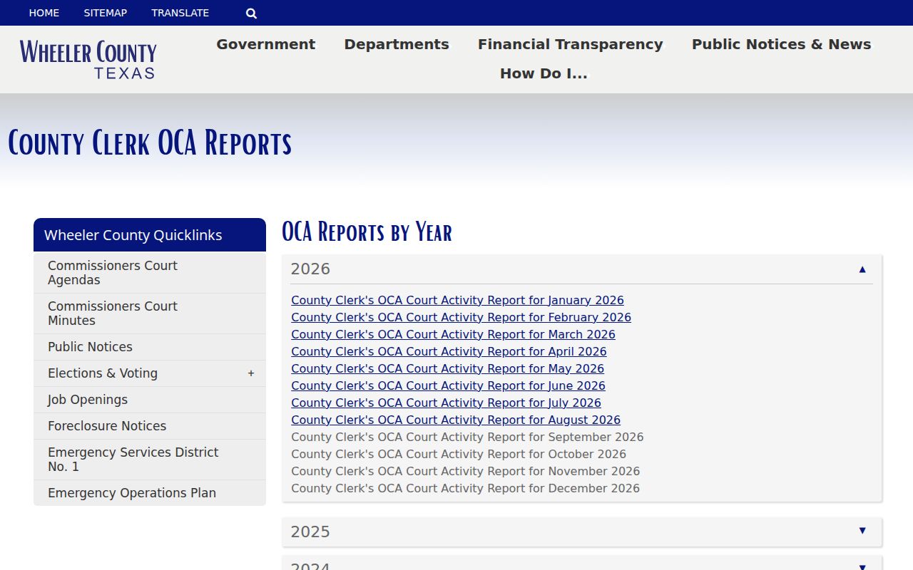 Wheeler County active warrant records: dated county court activity report index