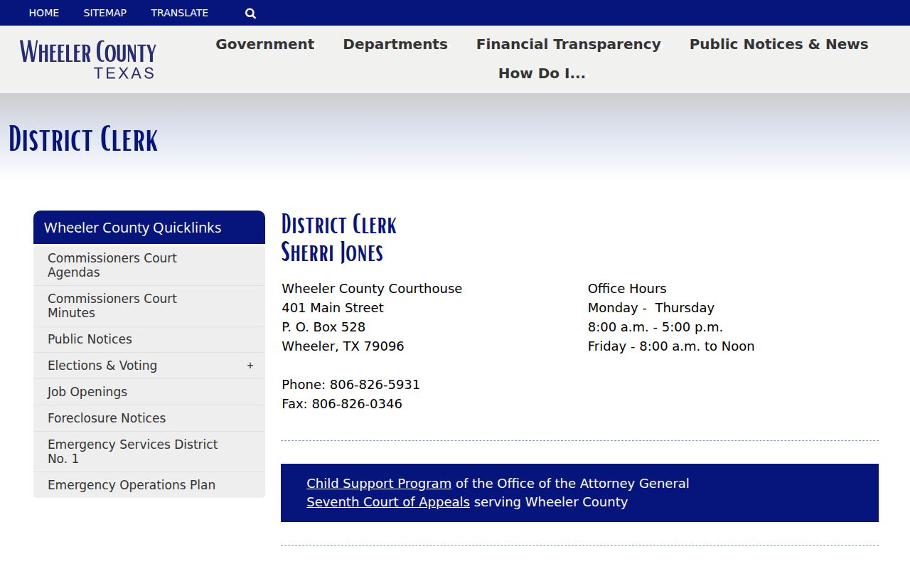 Wheeler County District Clerk records information